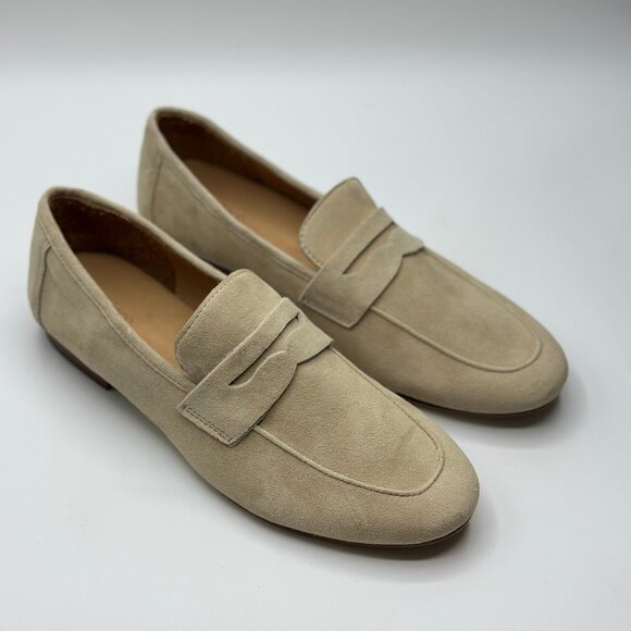 Quince Women's Italian Suede Penny Loafer in Almond Color Size 8 - Picture 1 of 9